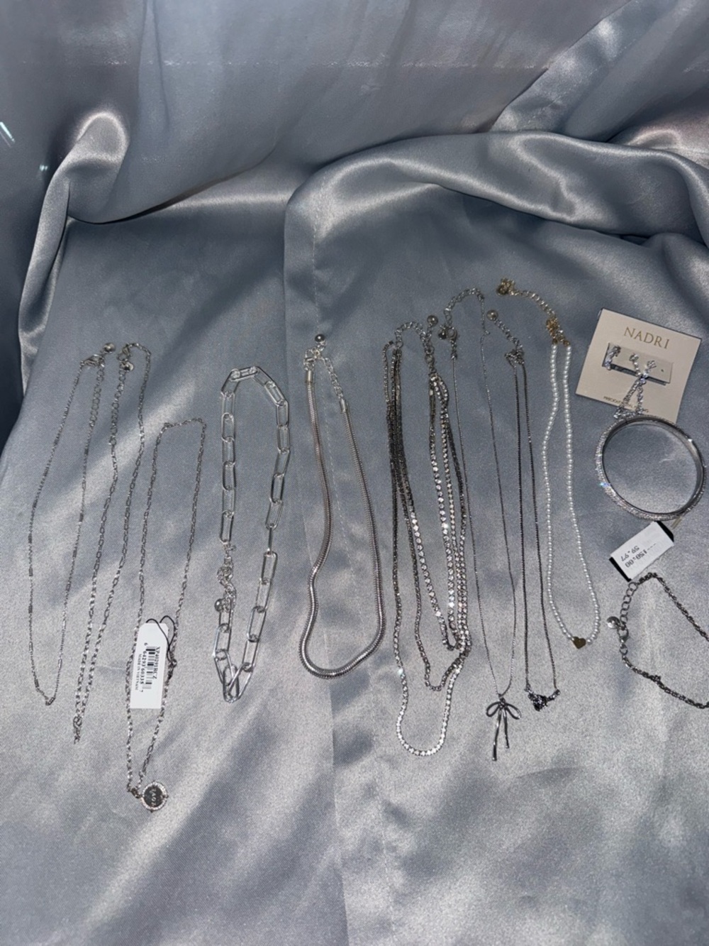 Nadri Silver Layered Necklace Set with Mixed Chains